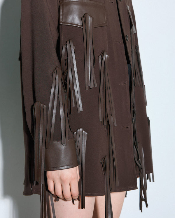 54-1043 Faux Leather Jacket with Fringe سترة جلدية صناعية مع هامش