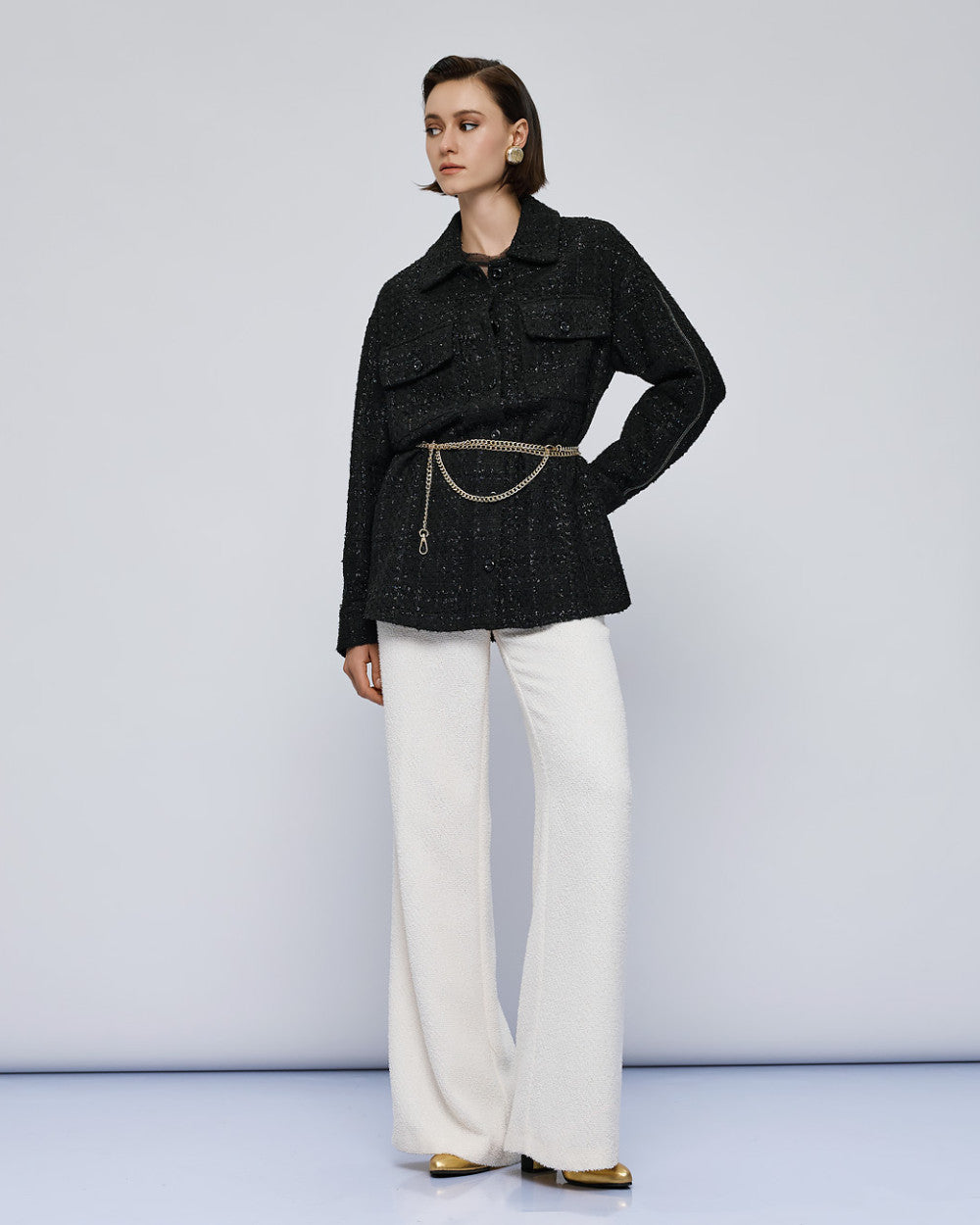 54-1044 Tweed Lurex Long Jacket - Brown Loft