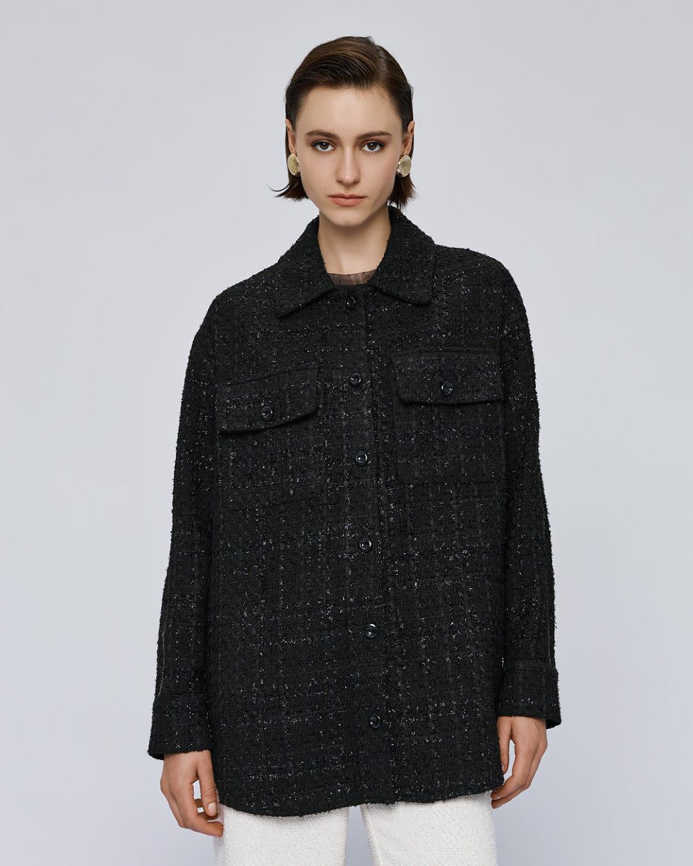 54-1044 Tweed Lurex Long Jacket - Brown Loft