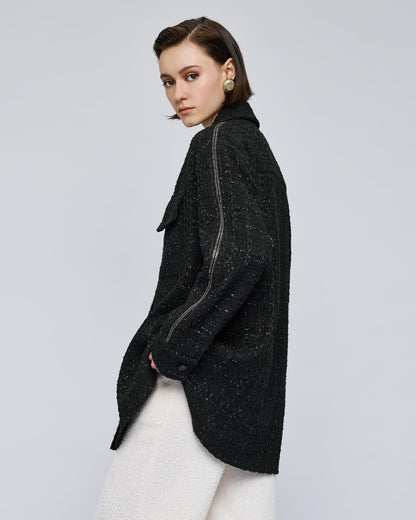 54-1044 Tweed Lurex Long Jacket - Brown Loft
