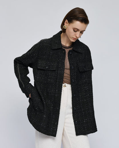 54-1044 Tweed Lurex Long Jacket - Brown Loft