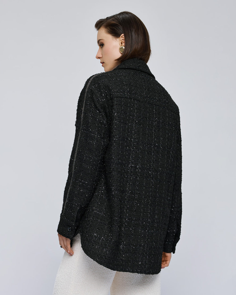 54-1044 Tweed Lurex Long Jacket - Brown Loft