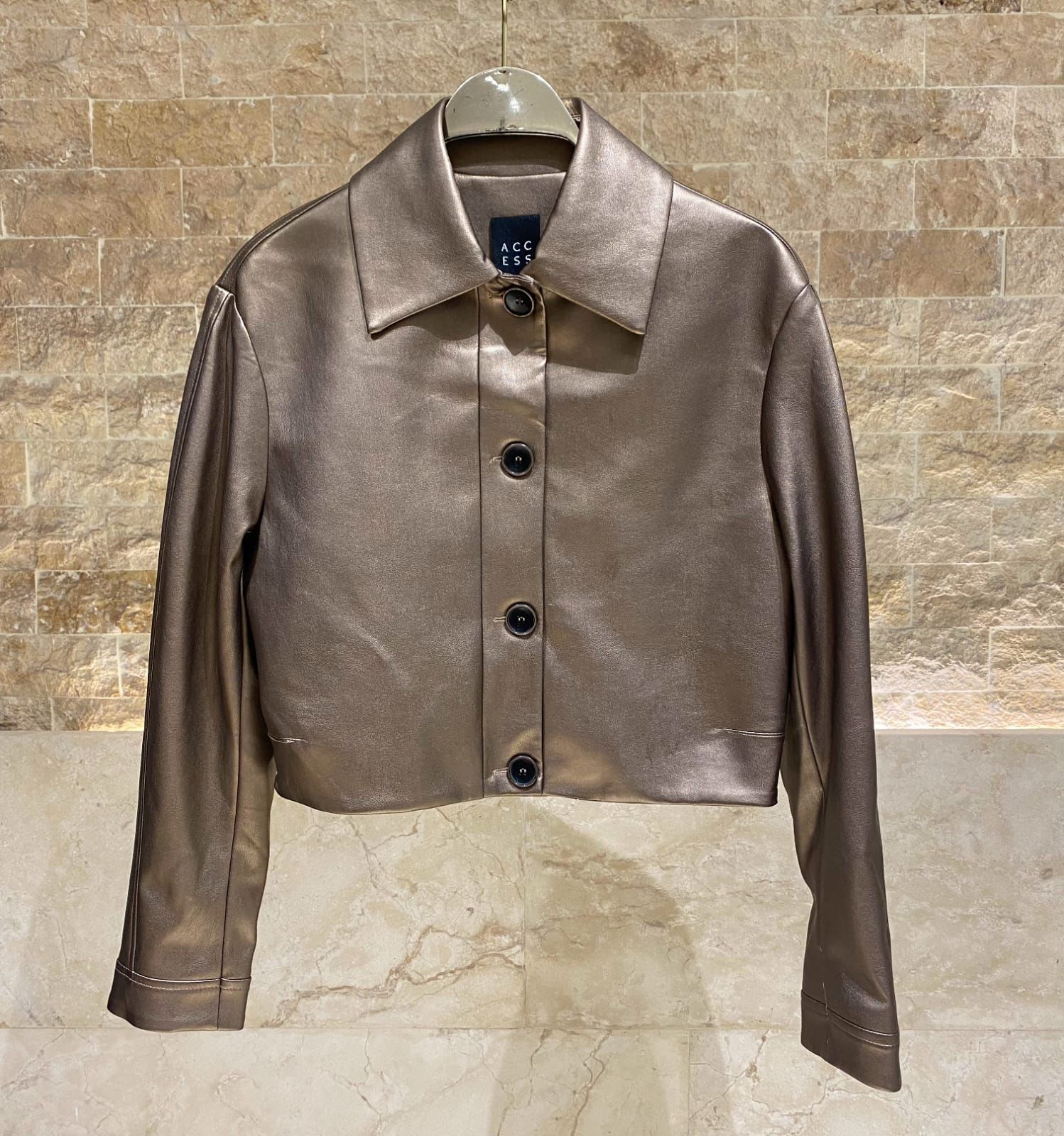 54-1071/6051 Faux Leather Jacket and Skirts Set - Brown Loft