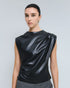 54-2036 Faux Leather Top with Pleats - Brown Loft