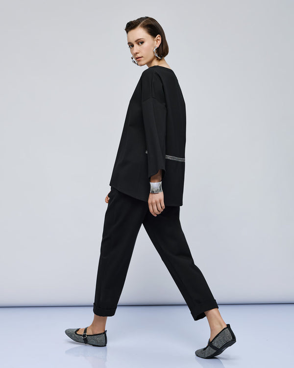 54-2155/5118  Asymmetric Top with Elastic Waistband Pants بلوزة غير متماثلة مع بنطال بخصر مطاطي