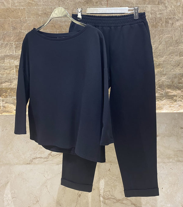 54-2155/5118  Asymmetric Top with Elastic Waistband Pants بلوزة غير متماثلة مع بنطال بخصر مطاطي