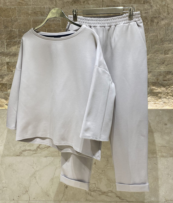 54-2155/5118  Asymmetric Top with Elastic Waistband Pants بلوزة غير متماثلة مع بنطال بخصر مطاطي