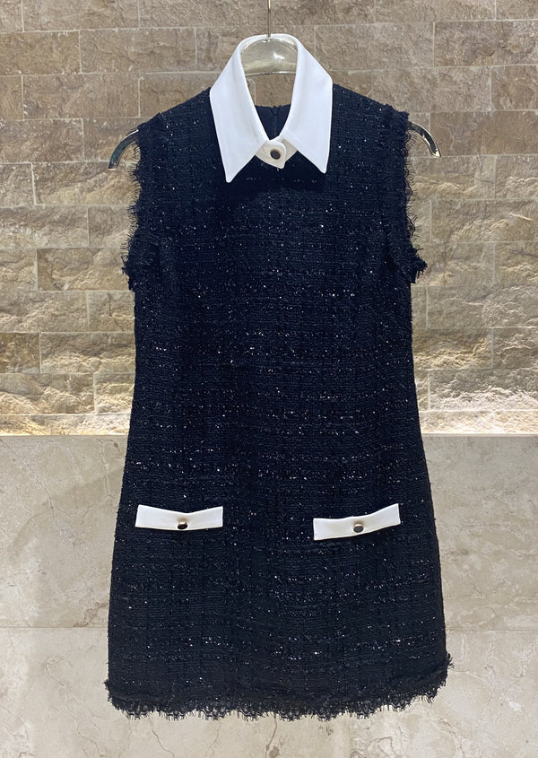 54-3013 Mini Sleeveless Tweed Dress فستان قصير بدون أكمام من التويد