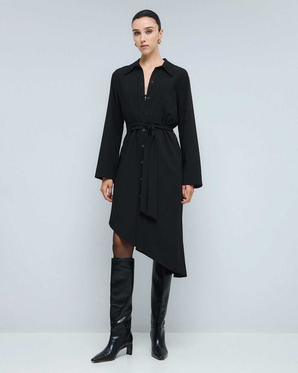 54-3053 Asymmetric Shirt Dress - Brown Loft