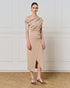 54-3351 Off Shoulder Midi Pencil Dress - Brown Loft