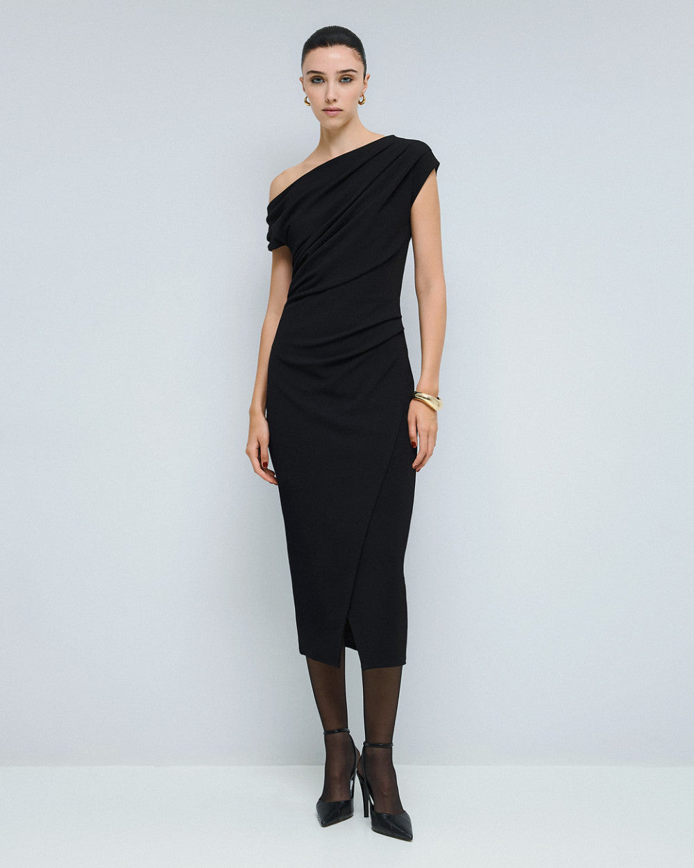 54-3351 Off Shoulder Midi Pencil Dress - Brown Loft