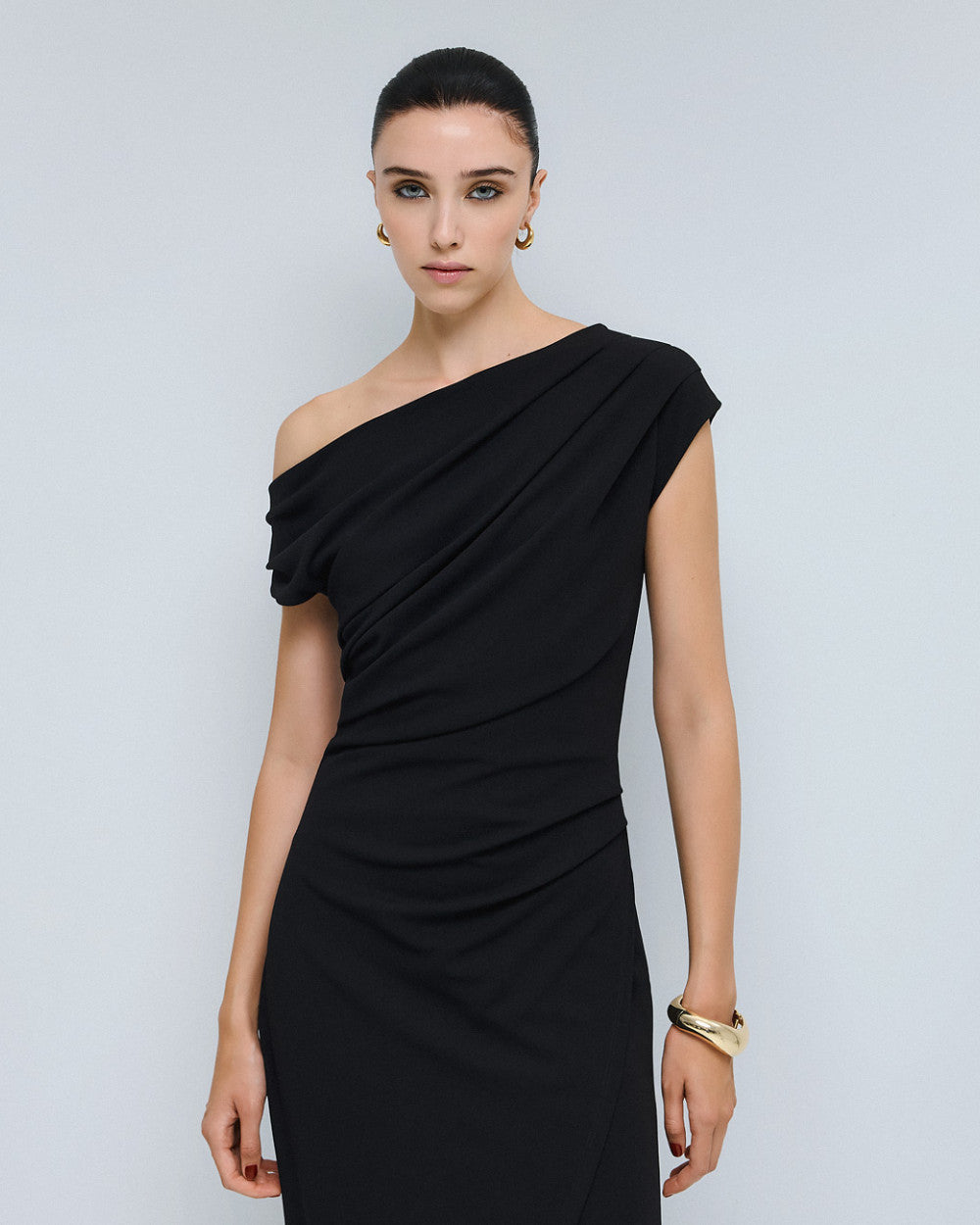 54-3351 Off Shoulder Midi Pencil Dress - Brown Loft