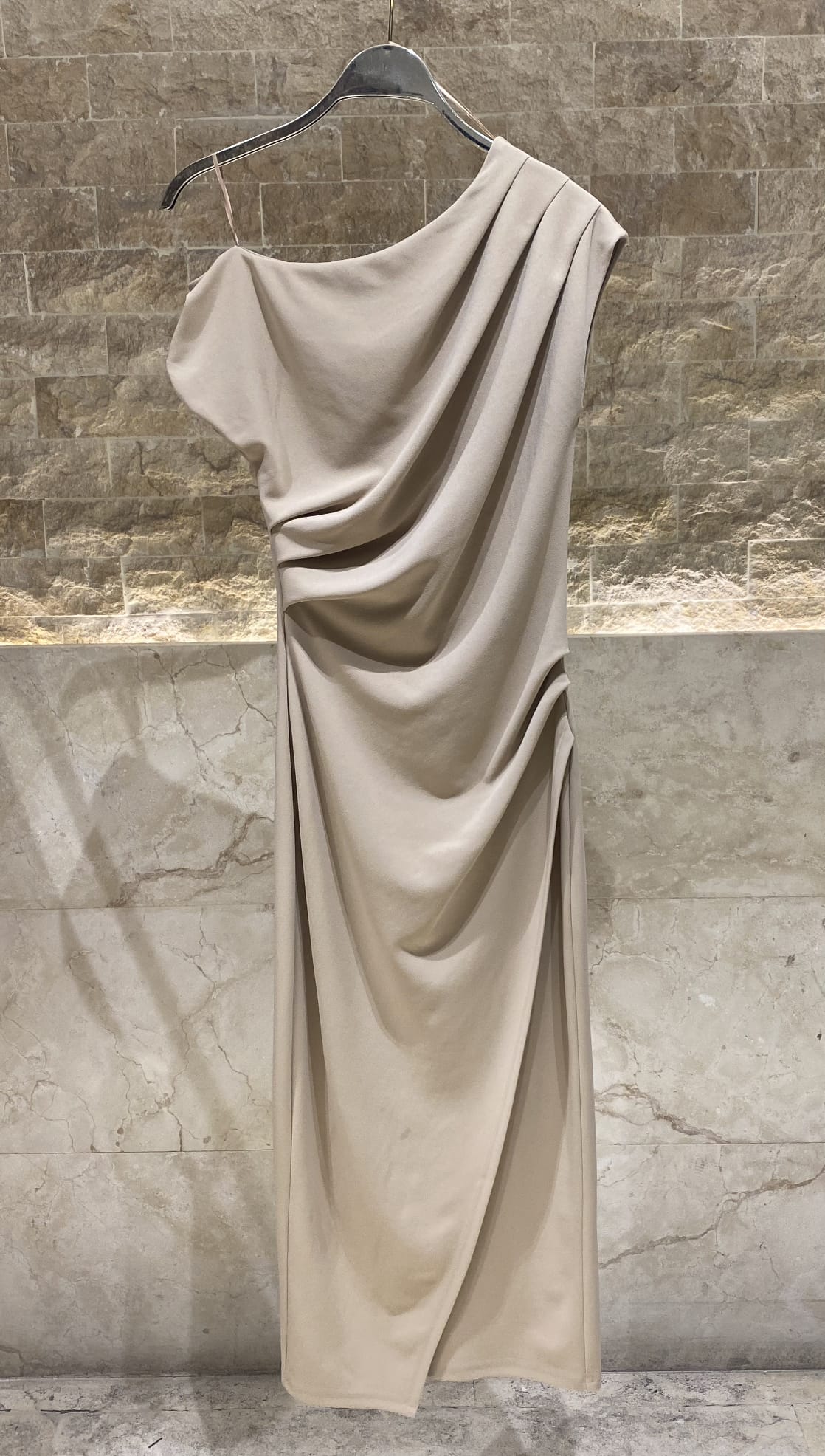 54-3351 Off Shoulder Midi Pencil Dress - Brown Loft
