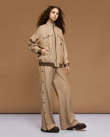 54-1021/5047 Oversized Jacket and Straight Leg Pants - Brown Loft