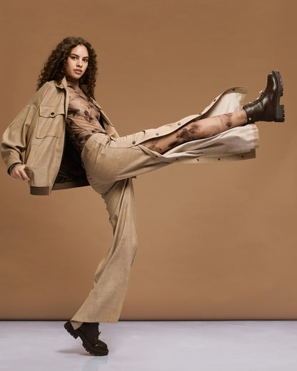 54-1021/5047 Oversized Jacket and Straight Leg Pants - Brown Loft