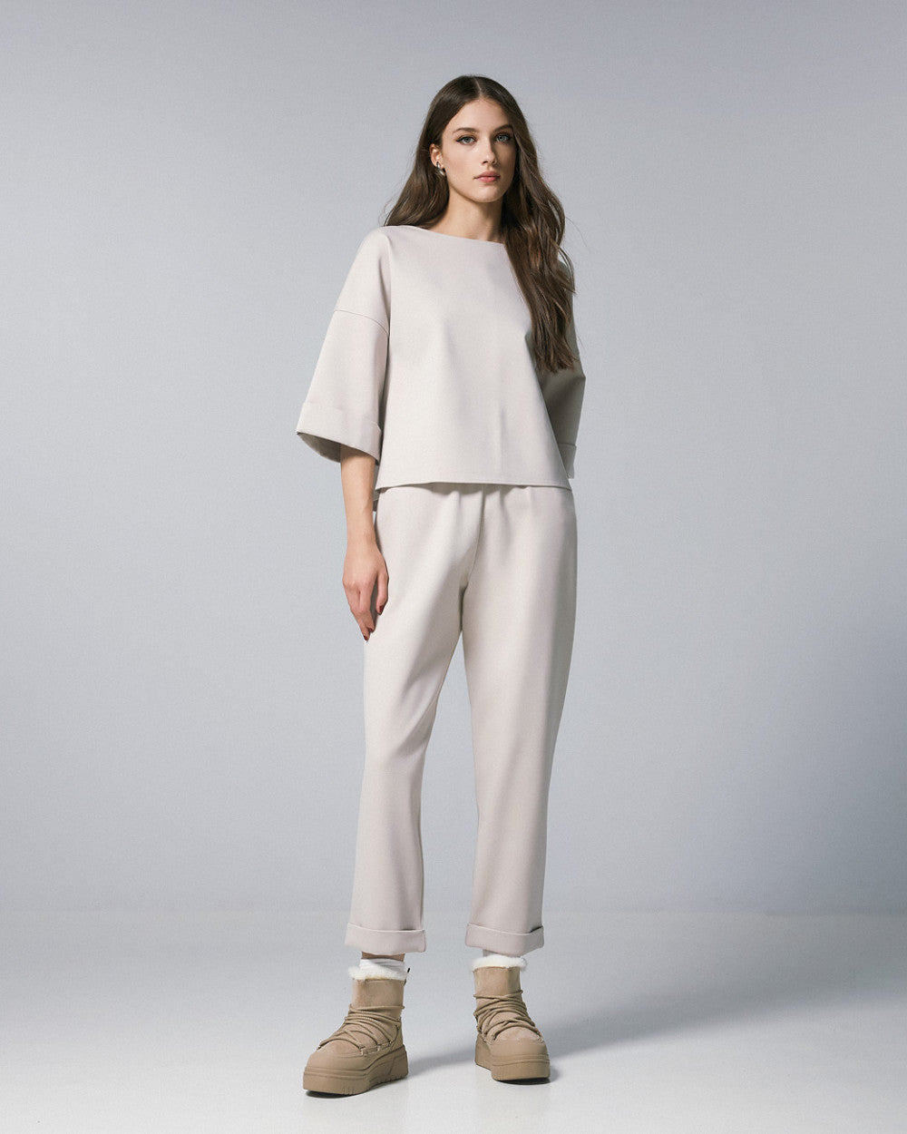 54-2155/5118 Asymmetric Top with Elastic Waistband Pants - Brown Loft
