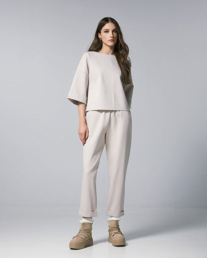 54-2155/5118 Asymmetric Top with Elastic Waistband Pants - Brown Loft