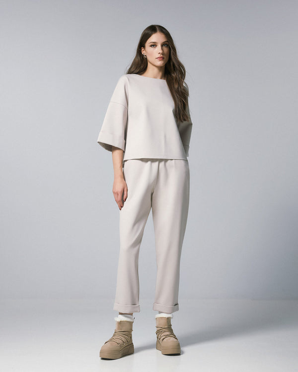 54-2155/5118  Asymmetric Top with Elastic Waistband Pants بلوزة غير متماثلة مع بنطال بخصر مطاطي