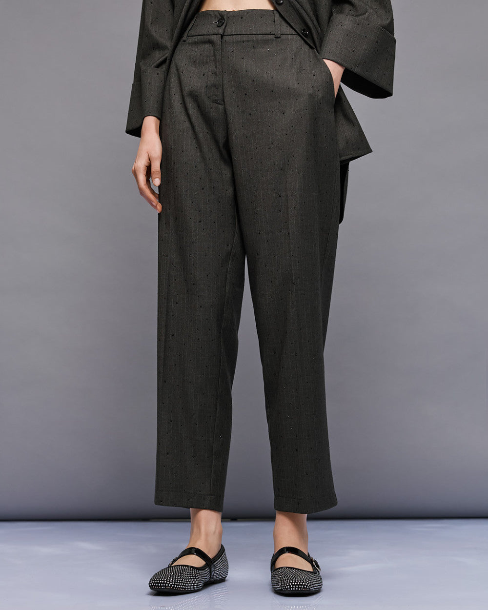 54-5120 Chic Pants with Rhinestone Details - Brown Loft