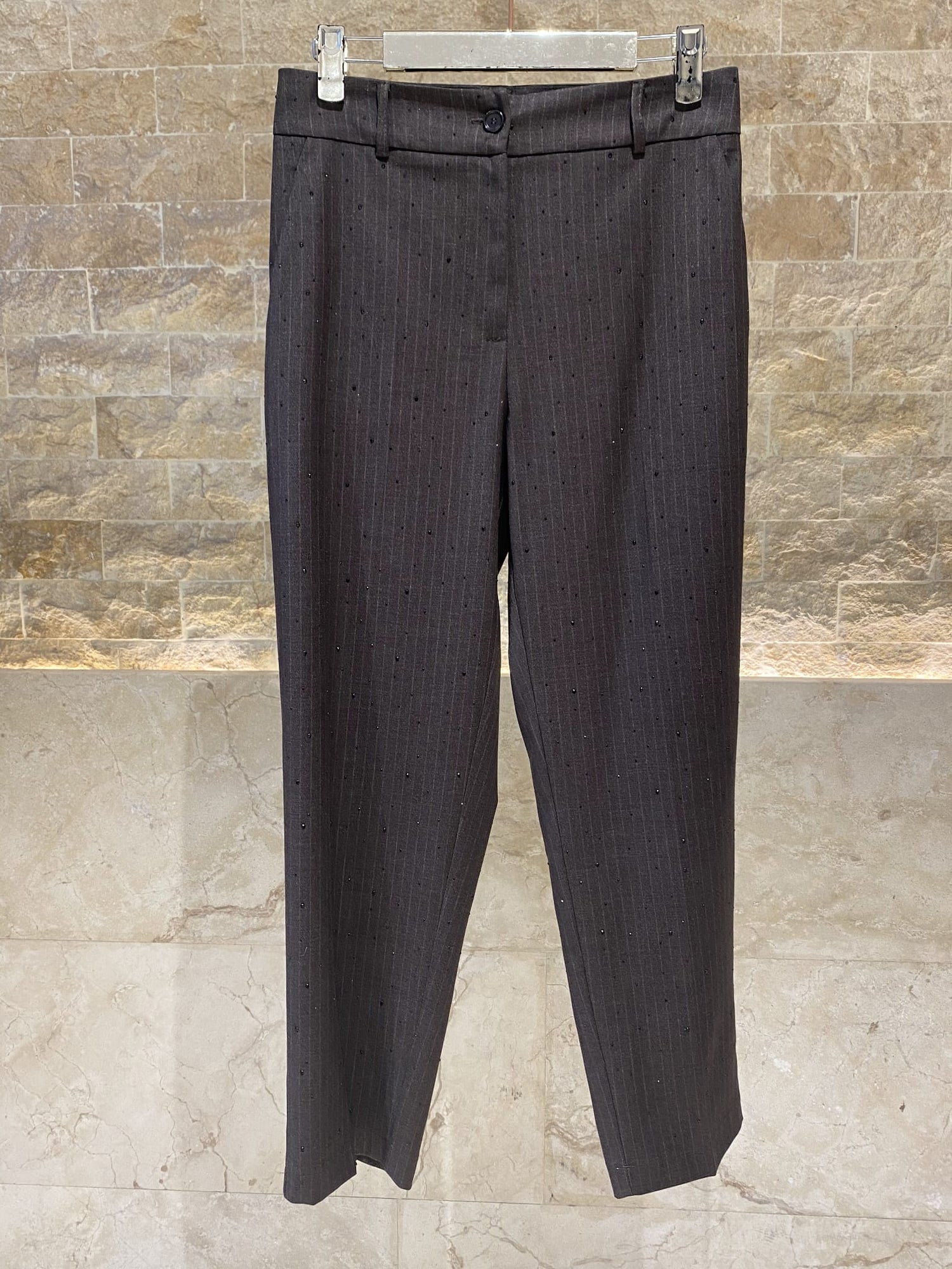 54-5120 Chic Pants with Rhinestone Details - Brown Loft
