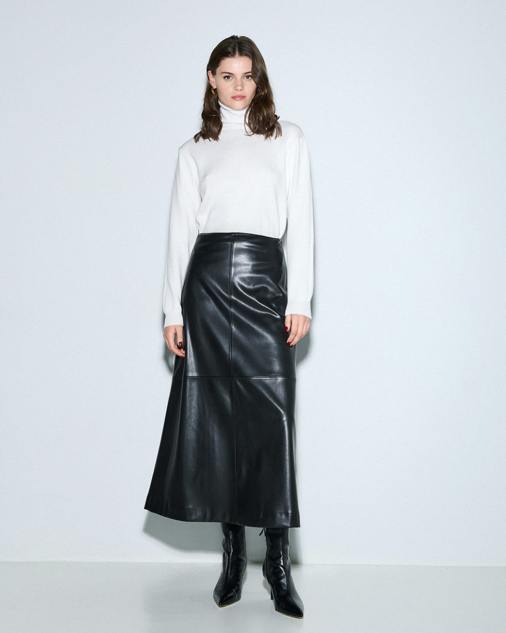54-6017 High Waist Faux Leather Skirt - Brown Loft