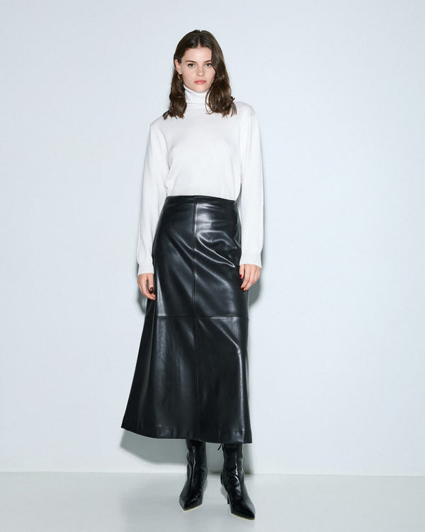 54-6017 High Waist Faux Leather Skirt تنورة جلدية صناعية عالية الخصر