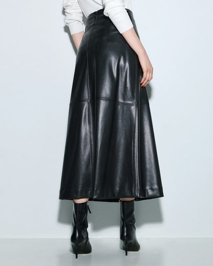 54-6017 High Waist Faux Leather Skirt - Brown Loft