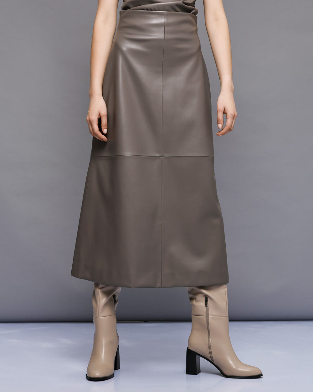 54-6017 High Waist Faux Leather Skirt - Brown Loft