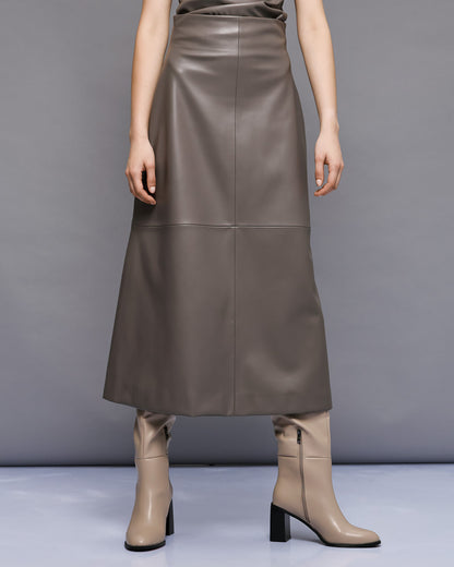54-6017 High Waist Faux Leather Skirt - Brown Loft