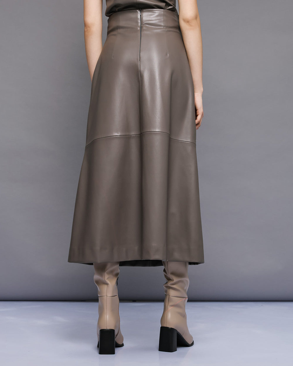 54-6017 High Waist Faux Leather Skirt - Brown Loft