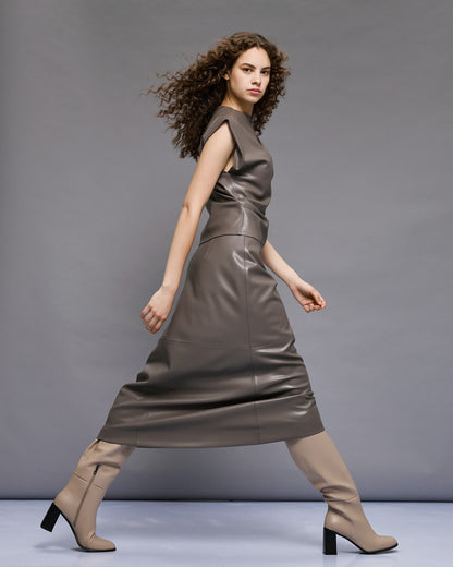 54-2036/6017 Faux Leather Top with Long Skirt - Brown Loft