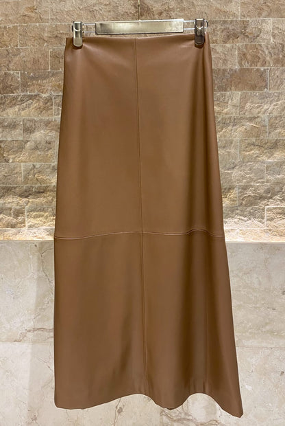 54-6017 High Waist Faux Leather Skirt - Brown Loft