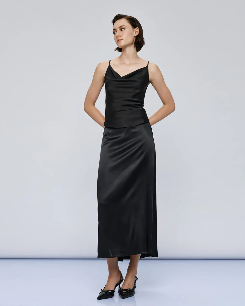 Midi Satin Skirt 54-6026 Regular Fit - Brown Loft