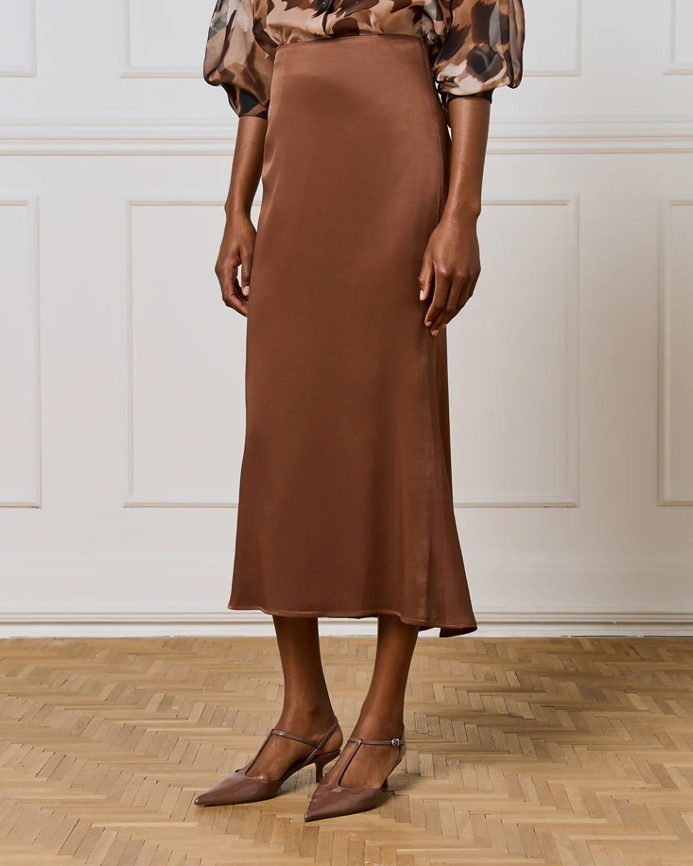 Midi Satin Skirt 54-6026 Regular Fit - Brown Loft