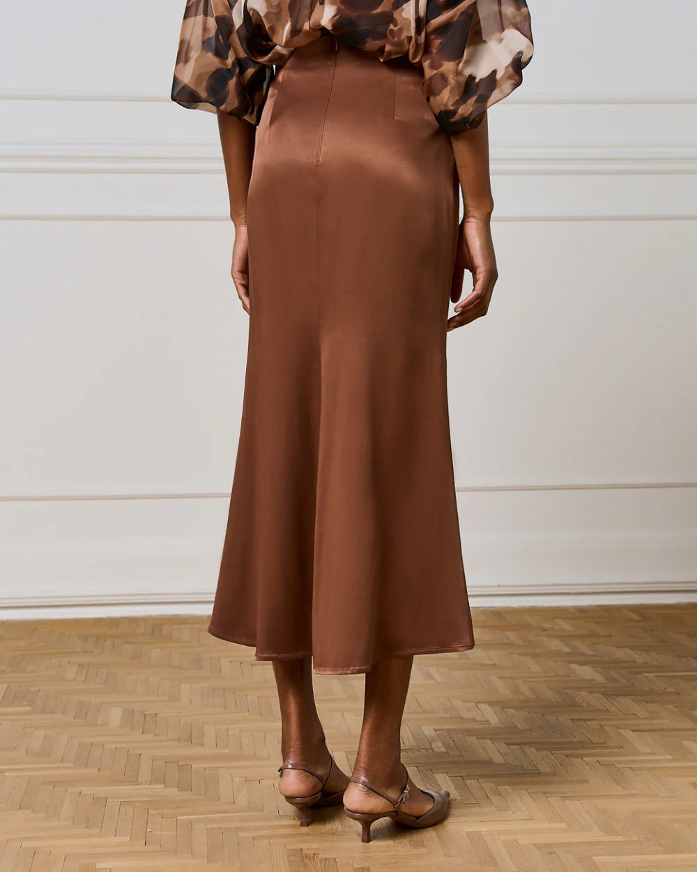 Midi Satin Skirt 54-6026 Regular Fit - Brown Loft