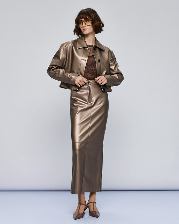 54-1071/6051  Faux Leather Jacket and Skirts جاكيت وتنورة من الجلد الصناعي