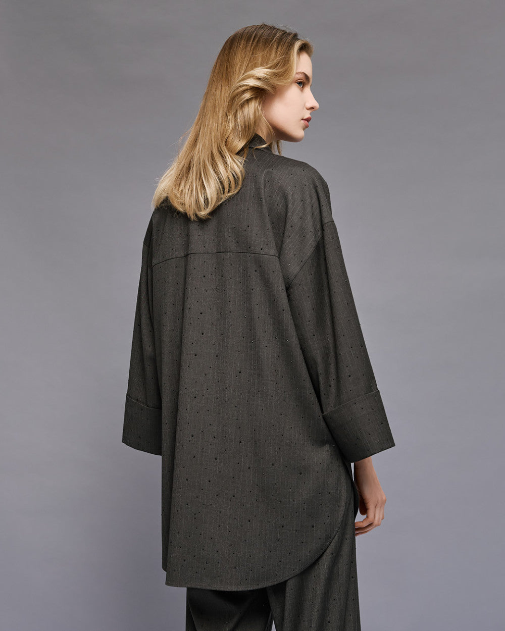 54-7054 Long Shirt with rhinestone قميص طويل بحجر الراين - Brown Loft
