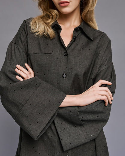 54-7054 Long Shirt with rhinestone قميص طويل بحجر الراين - Brown Loft