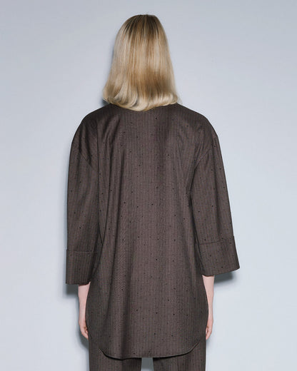 54-7054 Long Shirt with rhinestone قميص طويل بحجر الراين - Brown Loft