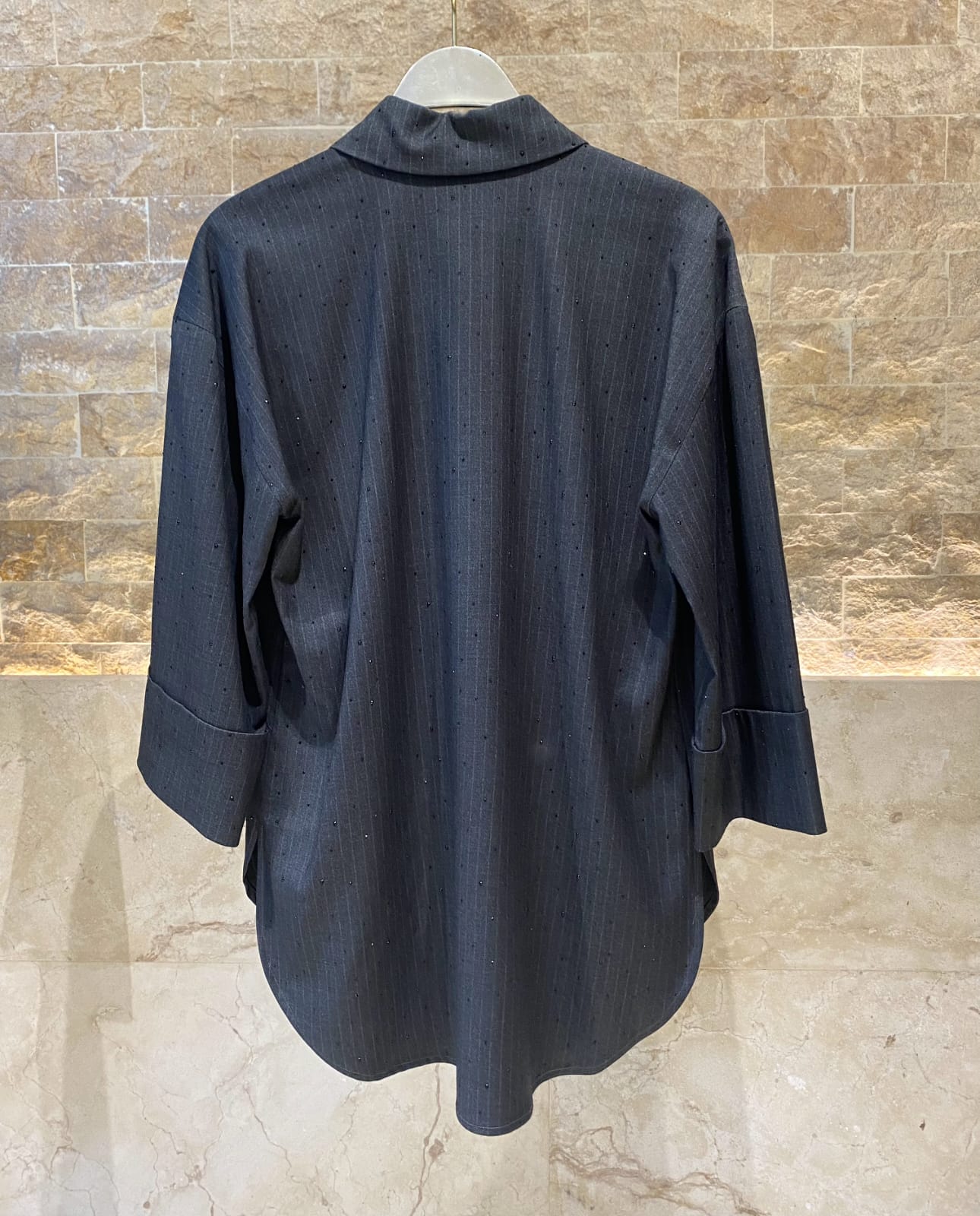 54-7054 Long Shirt with rhinestone قميص طويل بحجر الراين - Brown Loft