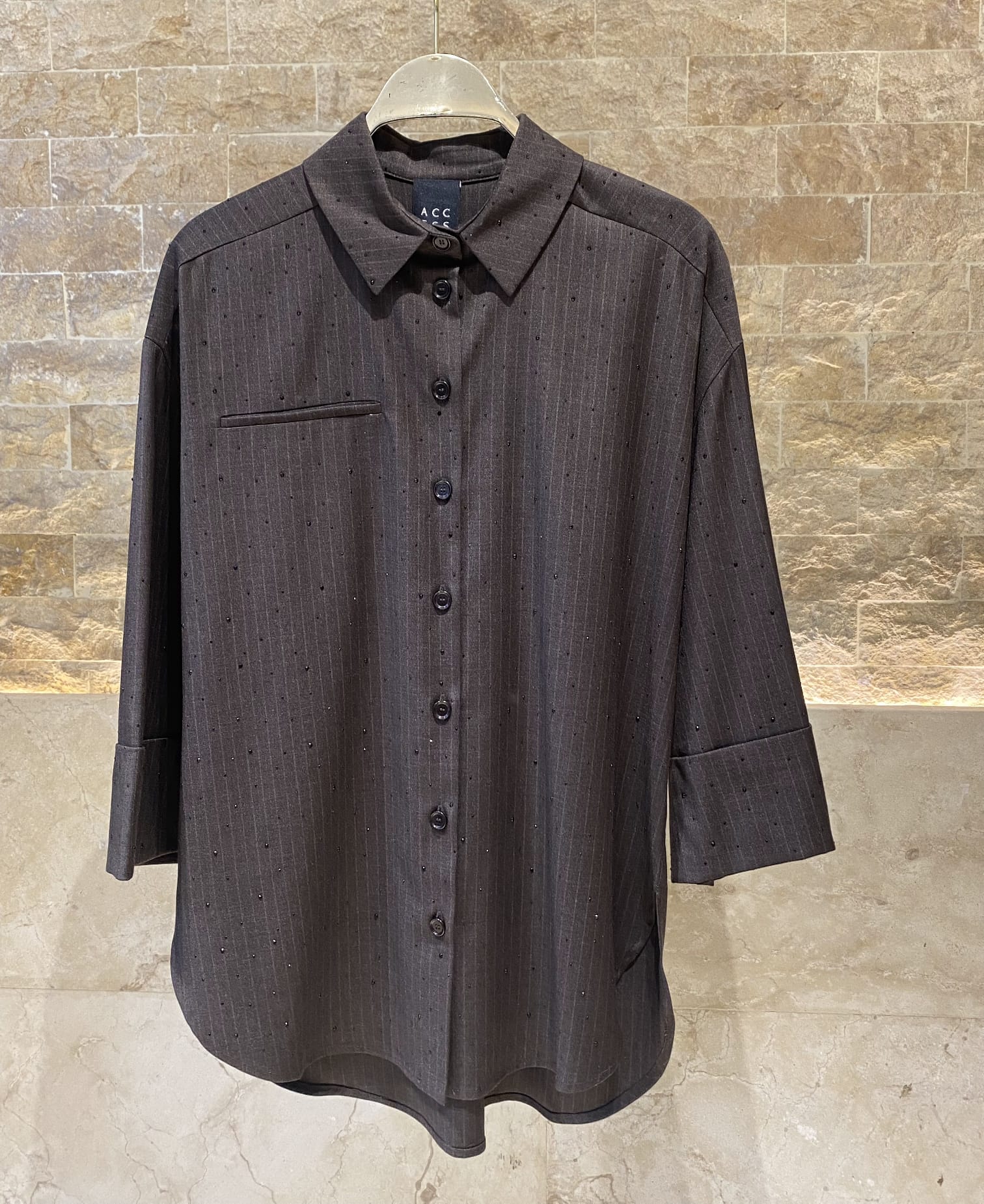 54-7054 Long Shirt with rhinestone قميص طويل بحجر الراين - Brown Loft