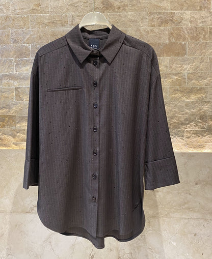 54-7054 Long Shirt with rhinestone قميص طويل بحجر الراين - Brown Loft