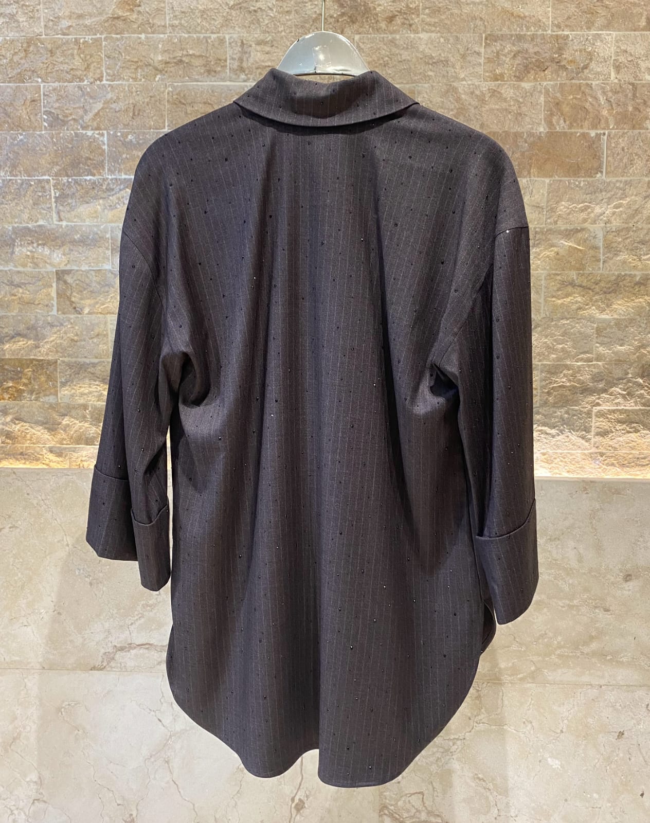 54-7054 Long Shirt with rhinestone قميص طويل بحجر الراين - Brown Loft