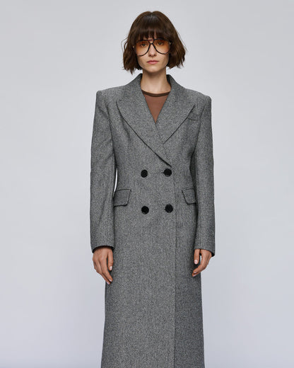 54-9002 Herringbone Weave Long Coat - Brown Loft