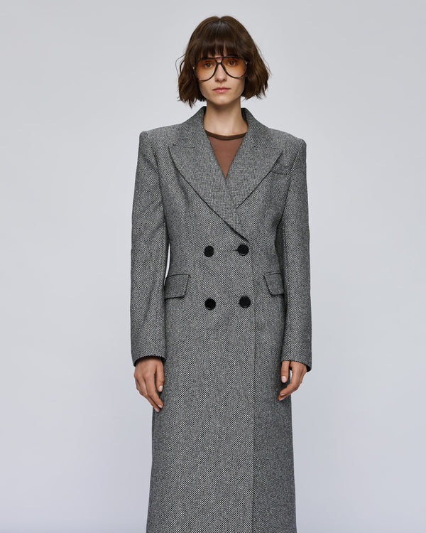 54-9002  Herringbone Weave Long Coat معطف طويل منسوج بنمط متعرج