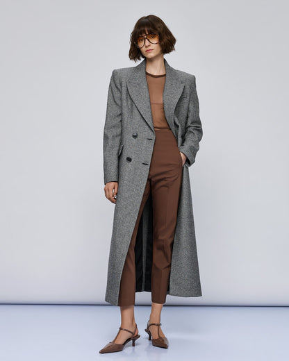 54-9002 Herringbone Weave Long Coat - Brown Loft