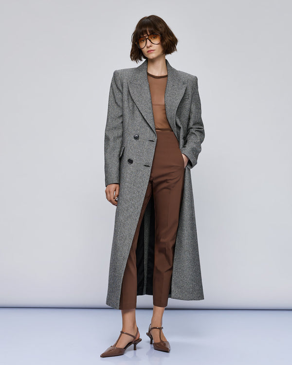 54-9002  Herringbone Weave Long Coat معطف طويل منسوج بنمط متعرج