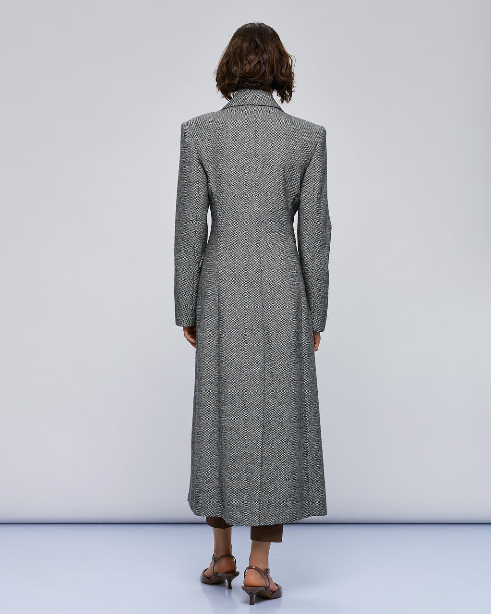 54-9002 Herringbone Weave Long Coat - Brown Loft