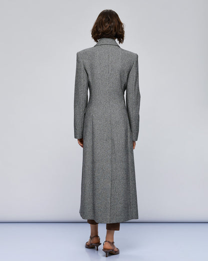 54-9002 Herringbone Weave Long Coat - Brown Loft