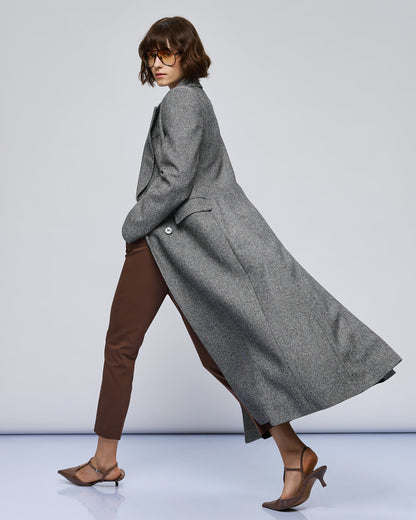 54-9002 Herringbone Weave Long Coat - Brown Loft